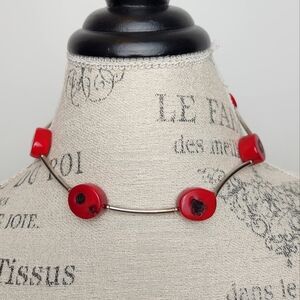 60s Red Coral Silver Necklace